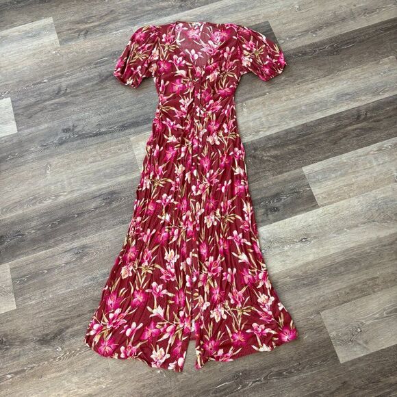 Faherty Floral Button Front Maxi Dress Pink Maroon Size Small Sorrento Dress - Picture 4 of 14